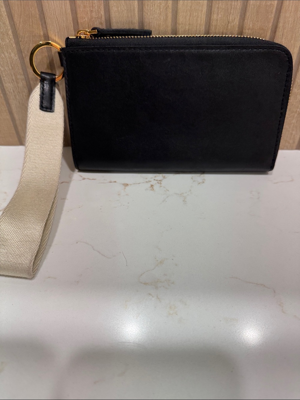 Madewell Black Zip Wristlet with Cream Strap